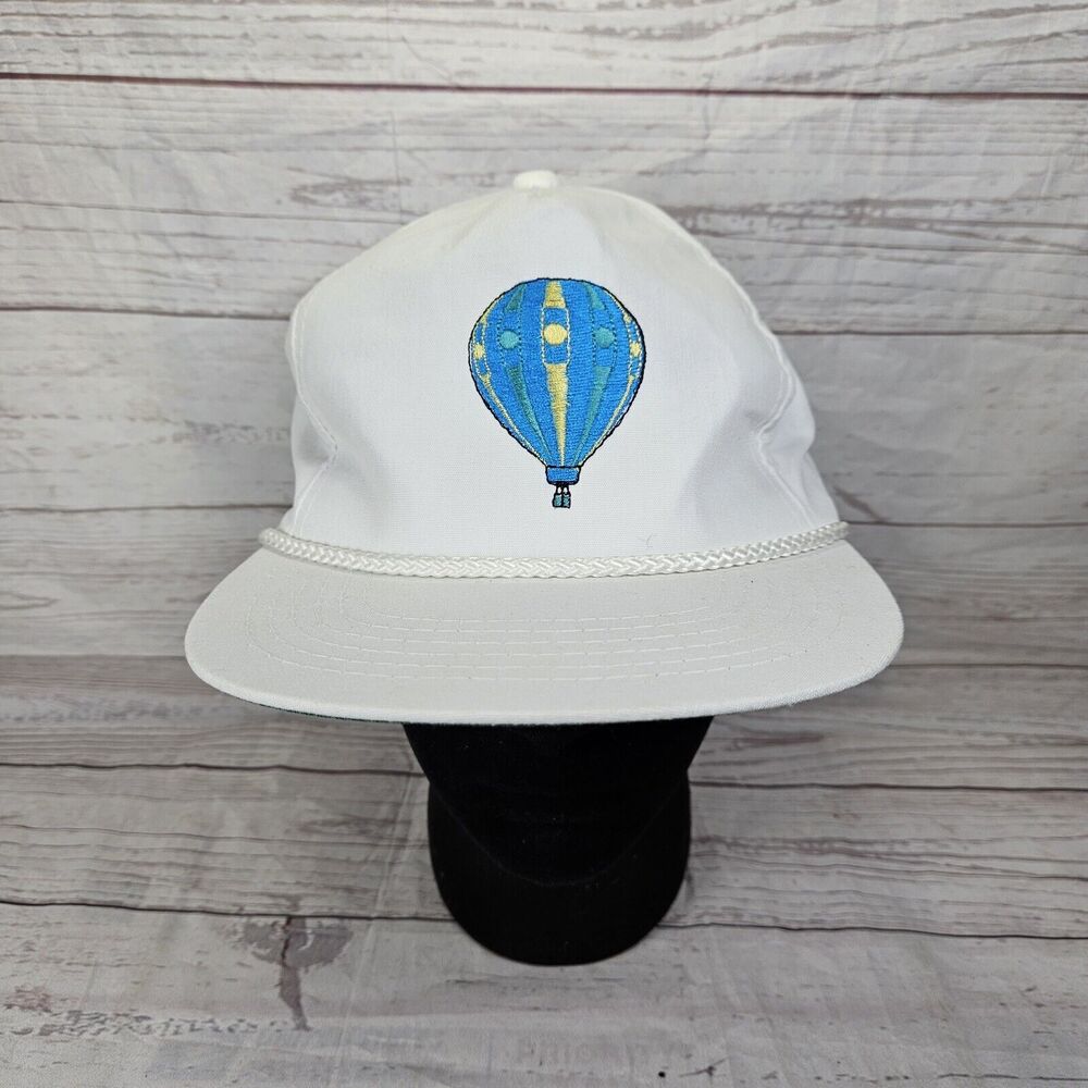 Vintage Hot Air Balloon Embroidered Yupoong SnapBack Hat Cap Rope White